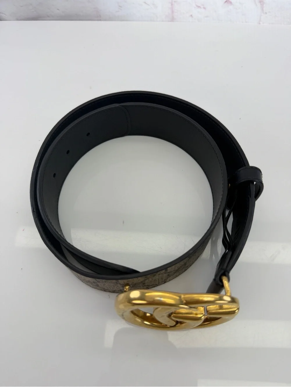 Authentic Gucci Canvas Leather Marmont GG Logo Belt 400593 80/32